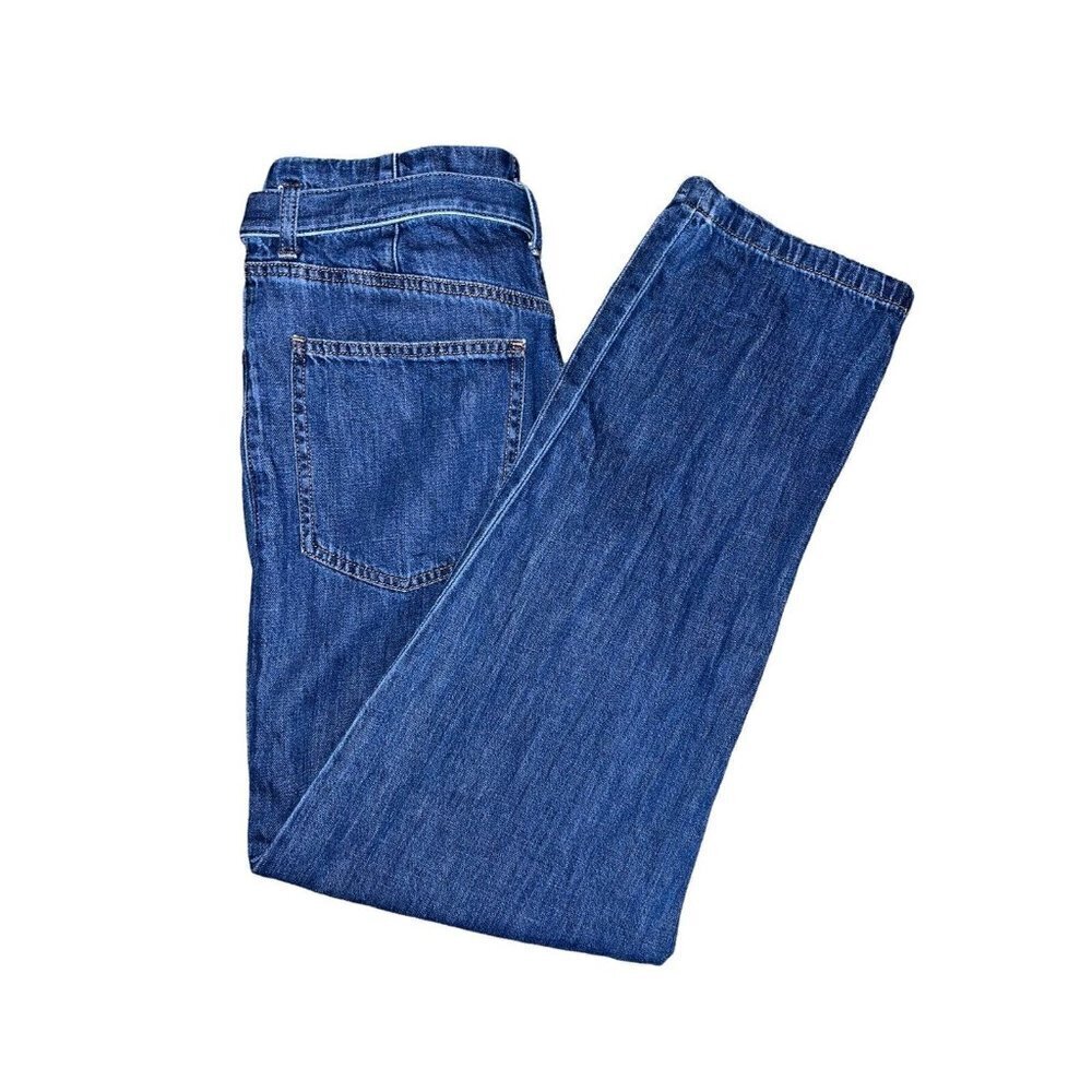 UNIQLO Jeans Retro Relax Fit Wide Leg High Rise Tapered Belted Blue Jeans